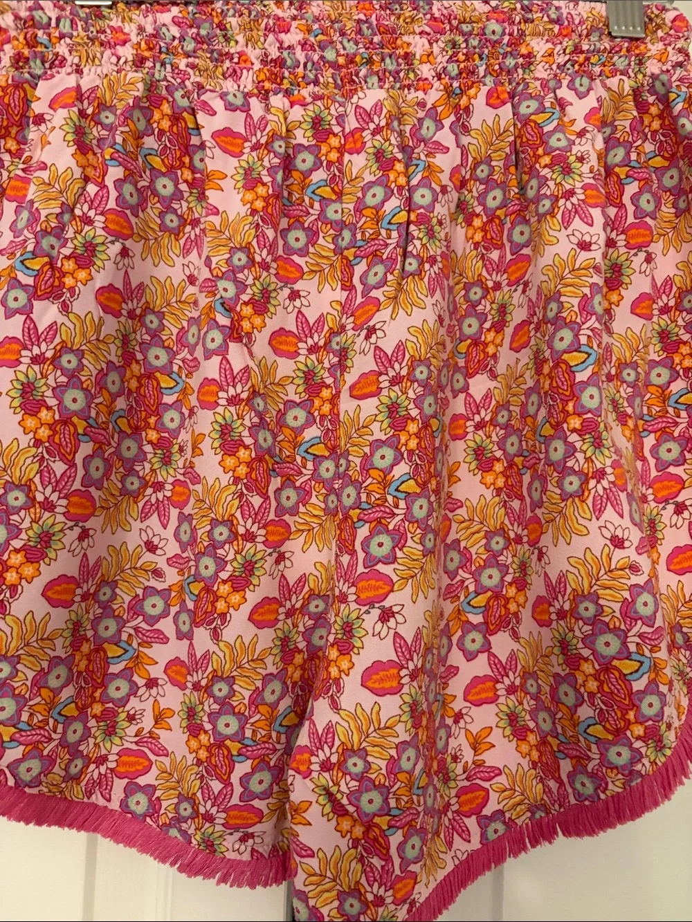 Lounge Shorts Pink Floral Fringe-Trim Lounge Shorts Boho Style Japna - Medium EU